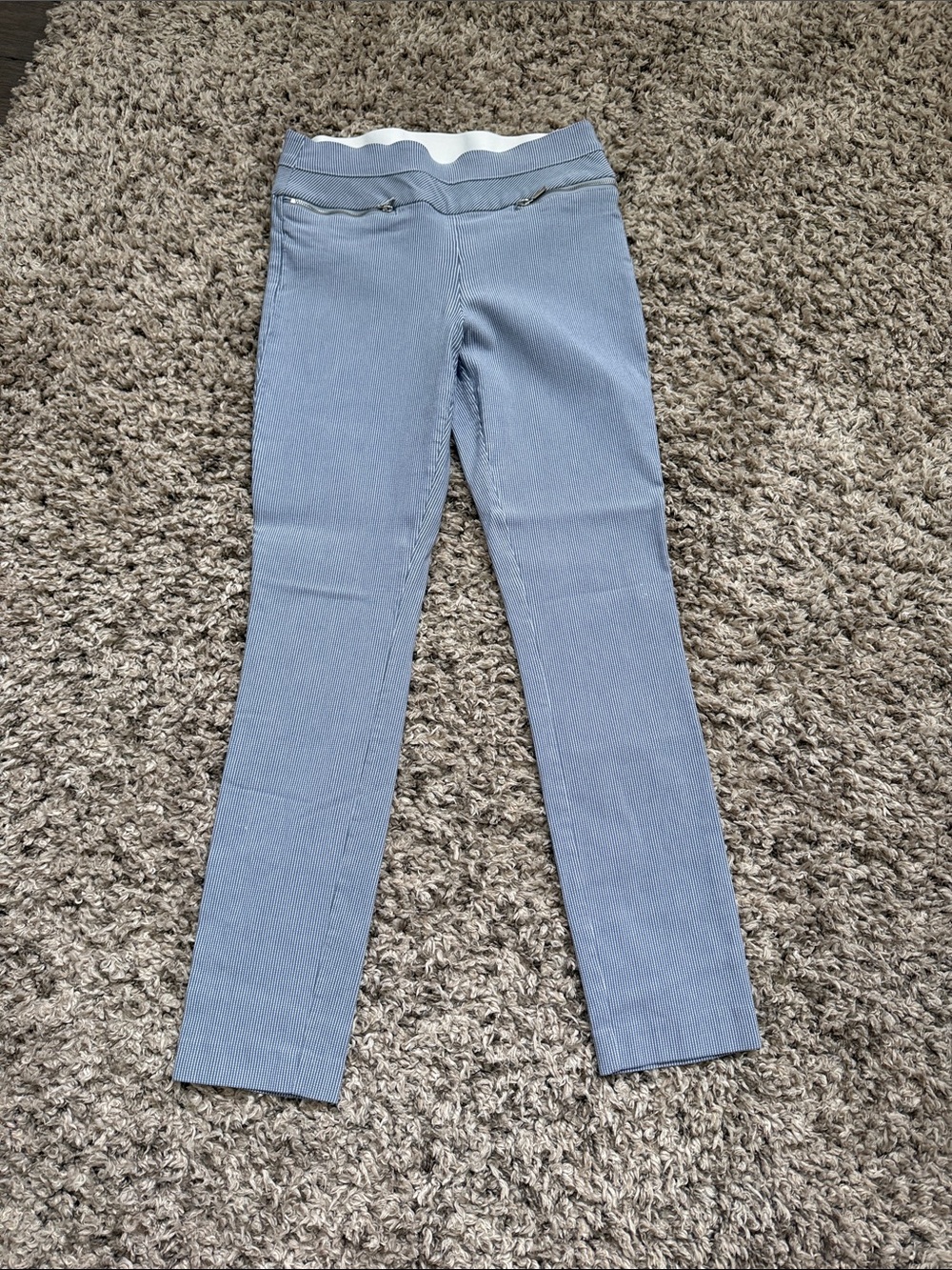 Candie's Audrey Pull On Blue/White Stripped Straight Leg Dress Pant